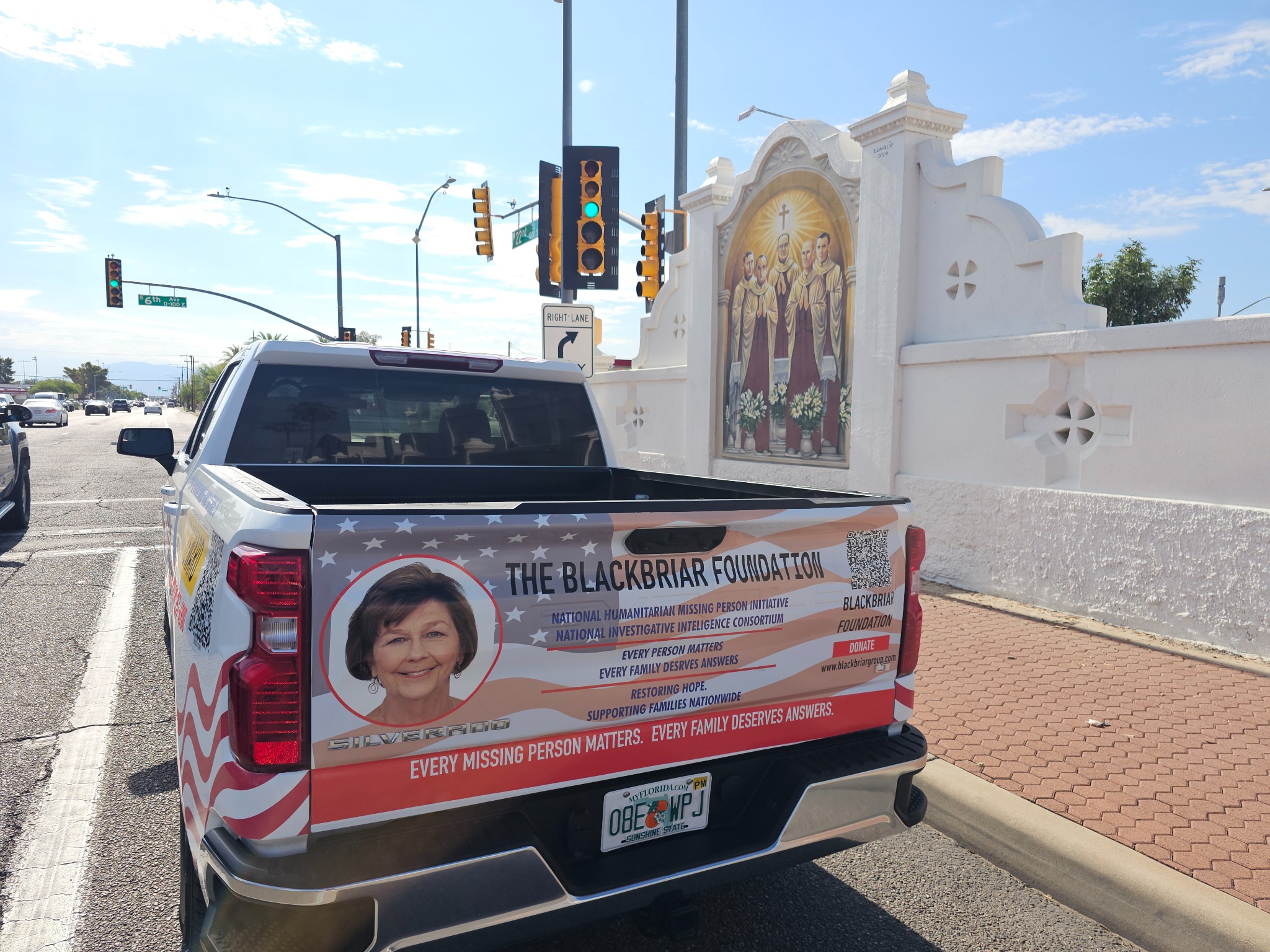 BLACKBRIAR Nancy Guthrie awareness vehicle at Tucson church